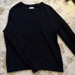 Black Ribbed Crewneck Sweater